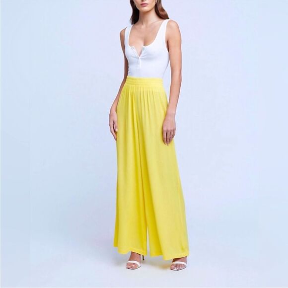 L’Agence Nikita Wide Leg Pants Crepe Plisse Light Maize Rayon Size Large NWT - Picture 1 of 14